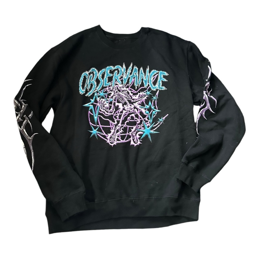 Observance Black Skull Pullover Crewneck Men’s Sz L New Street Wear